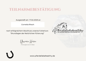Teilnahmebestätigung natürliche Pferdefütterung Yasemin Halac