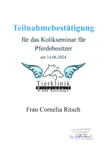 Teilnahmebestätigung Kolikseminar Tierklinik Mitterndorf